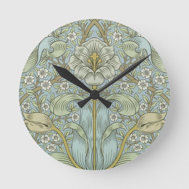 William Morris Spring Thicket: Antique Floral Round Clock (Front)