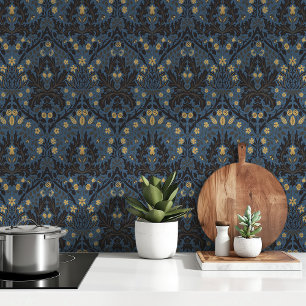 William Morris Spring Thicket Midnight Blue Gold Wallpaper