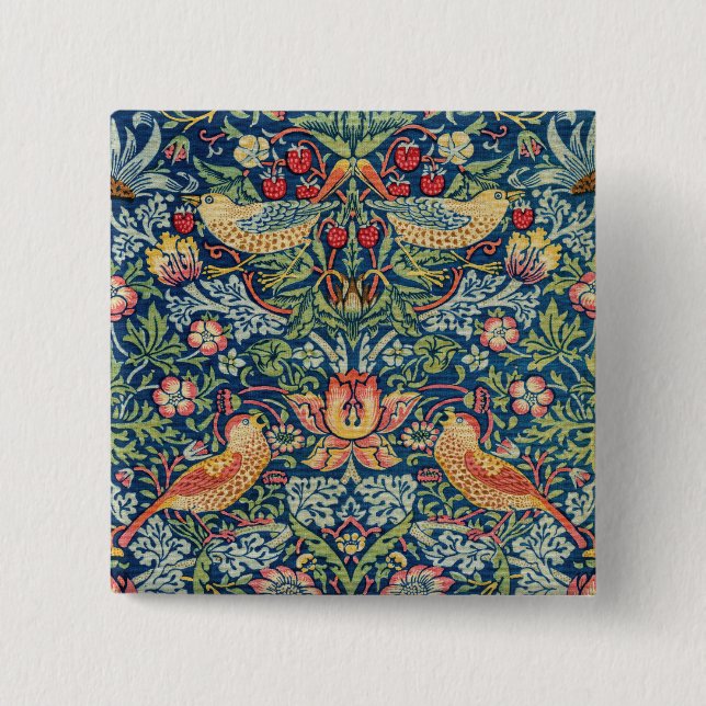 William Morris - Strawberry Thief 2 Inch Square Button (Front)