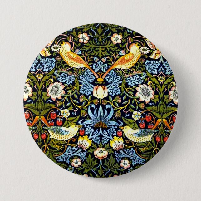 William Morris - Strawberry Thief,  3 Inch Round Button (Front)