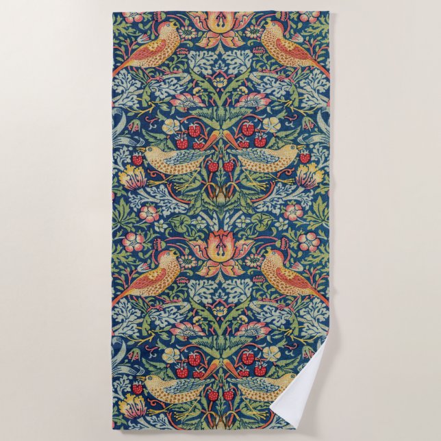 William Morris - Strawberry Thief Beach Towel (Front)