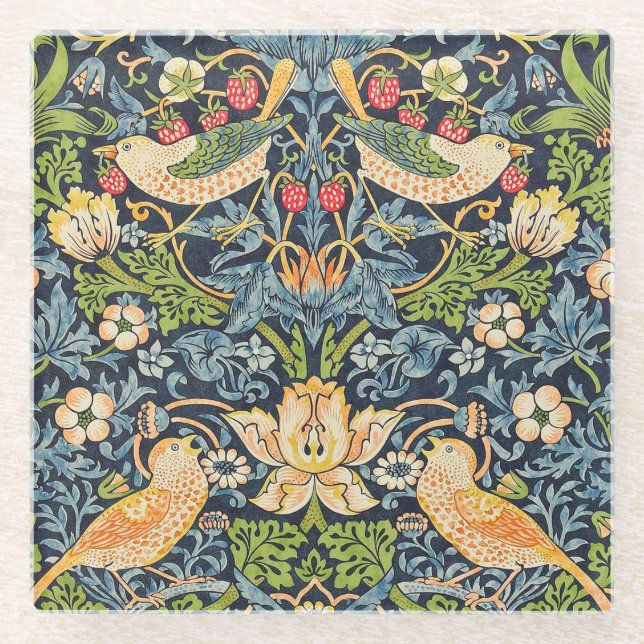 William Morris Strawberry Thief Beverage Drink Glass Coaster (Front)