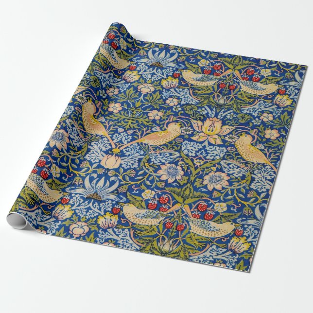 William Morris Strawberry thief bird Wrapping Paper (Unrolled)