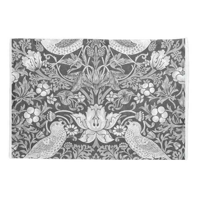 William Morris Strawberry Thief Black And White Pillowcase (Back)