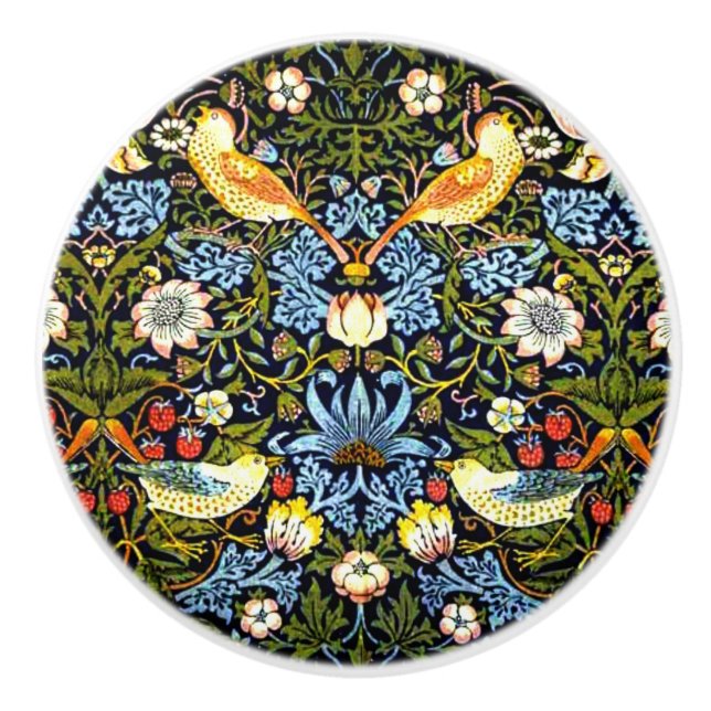 William Morris, Strawberry Thief, Ceramic Knob (Front)