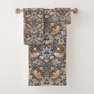 William Morris Strawberry Thief Charcoal Ochre Bath Towel Set