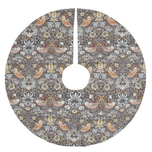 William Morris Strawberry Thief Charcoal Ochre Brushed Polyester Tree Skirt