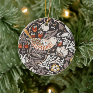 William Morris Strawberry Thief Charcoal Ochre Ceramic Ornament