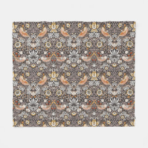 William Morris Strawberry Thief Charcoal Ochre Fleece Blanket