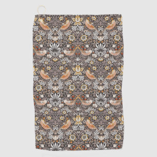 William Morris Strawberry Thief Charcoal Ochre Golf Towel