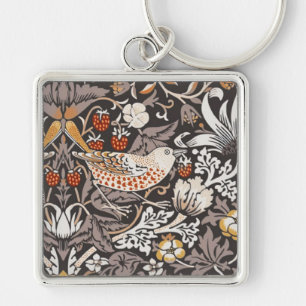 William Morris Strawberry Thief Charcoal Ochre Keychain