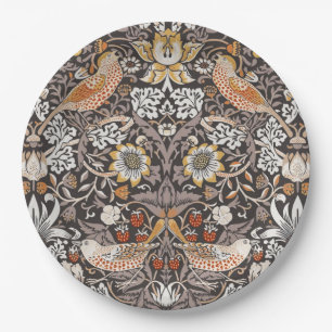 William Morris Strawberry Thief Charcoal Ochre Paper Plate