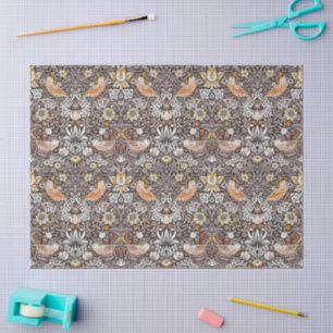 William Morris Strawberry Thief Charcoal Ochre Tissue Paper