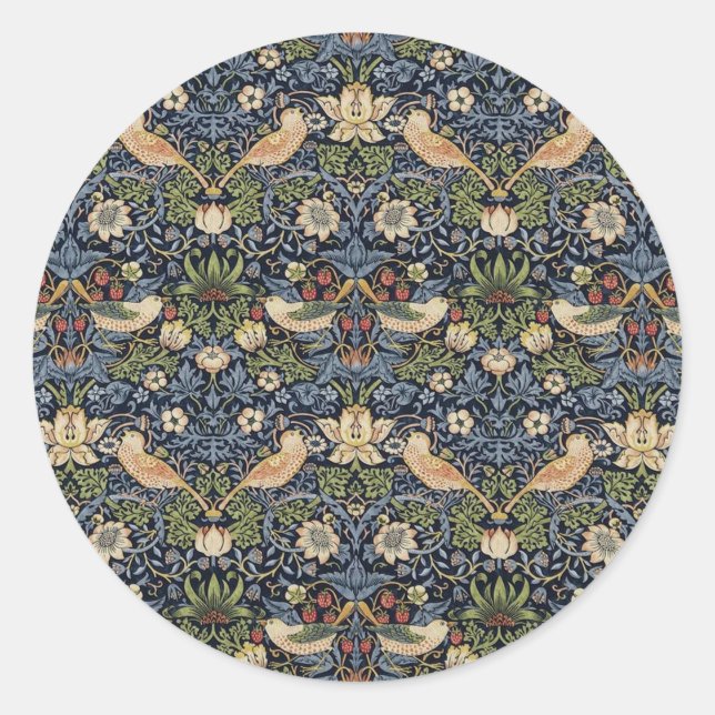 William Morris Strawberry Thief Classic Round Sticker (Front)