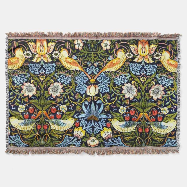 William Morris - Strawberry Thief, famous design Throw Blanket (Front)