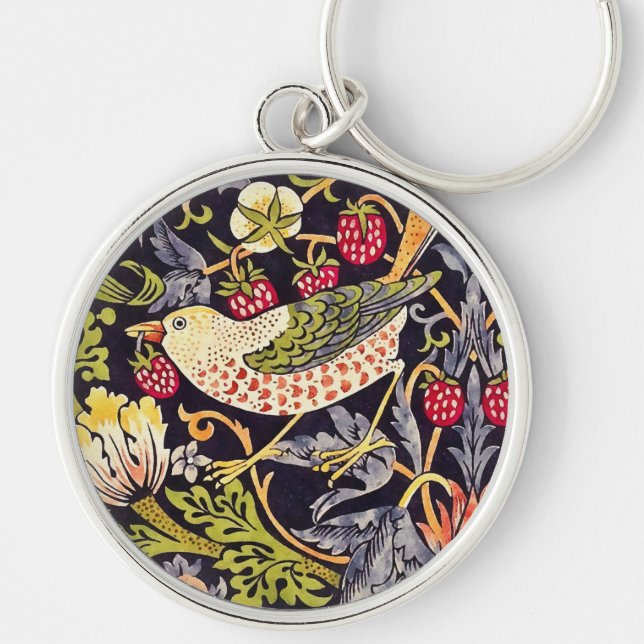 William Morris Strawberry Thief Floral Art Nouveau Keychain (Front)