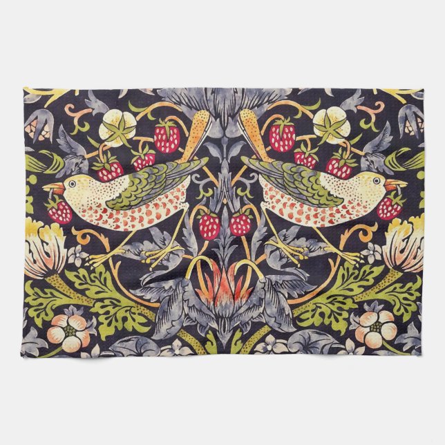 William Morris Strawberry Thief Floral Art Nouveau Kitchen Towel (Horizontal)