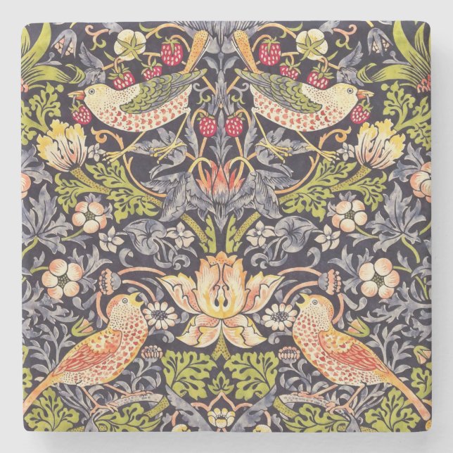 William Morris Strawberry Thief Floral Art Nouveau Stone Coaster (Front)