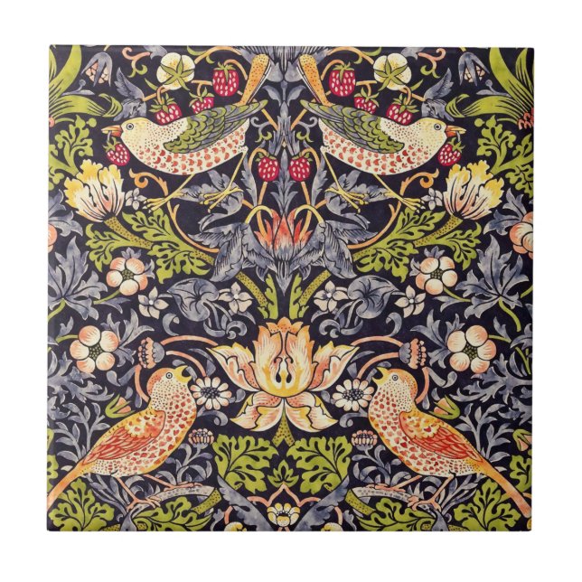 William Morris Strawberry Thief Floral Art Nouveau Tile (Front)