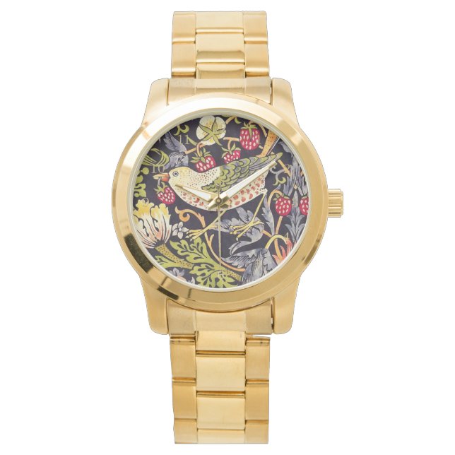William Morris Strawberry Thief Floral Art Nouveau Watch (Front)