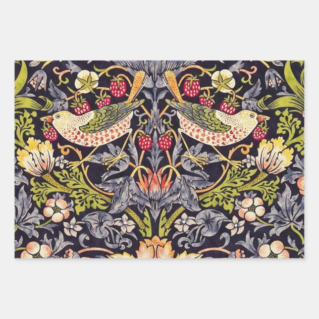 William Morris Strawberry Thief Floral Art Nouveau Wrapping Paper Sheet (Front)