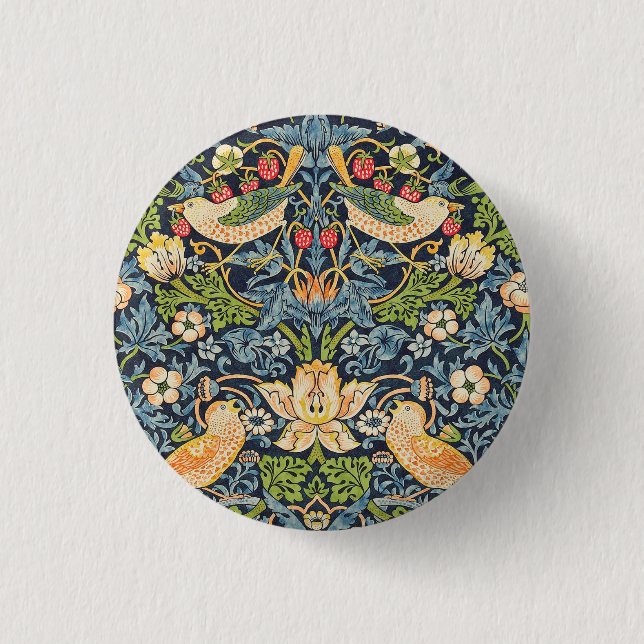 William Morris Strawberry Thief Floral Pattern 1 Inch Round Button (Front)