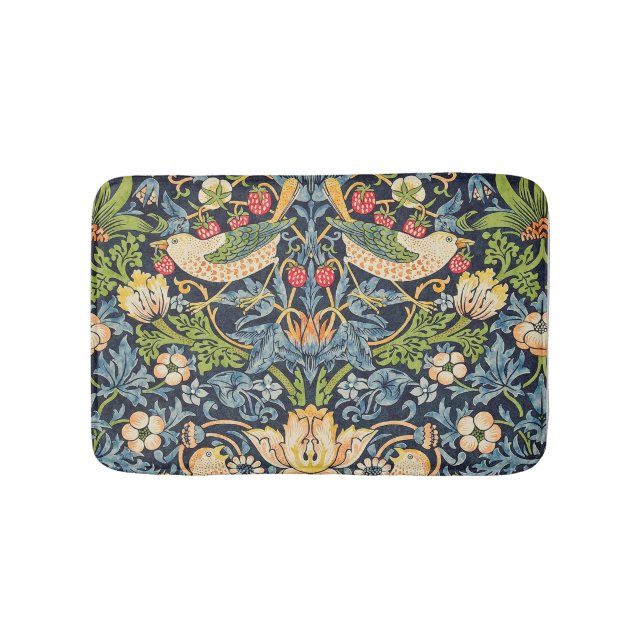 William Morris Strawberry Thief Floral Pattern Bath Mat (Front)
