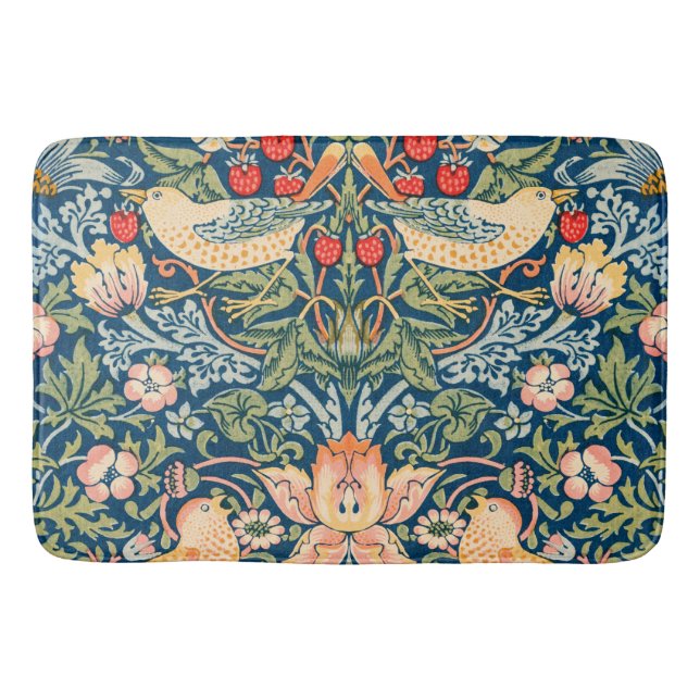 William Morris Strawberry Thief Floral Pattern Bath Mat (Front)