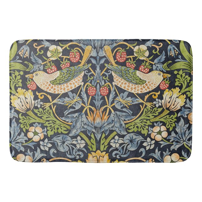 William Morris - Strawberry Thief Floral Pattern Bath Mat (Front)