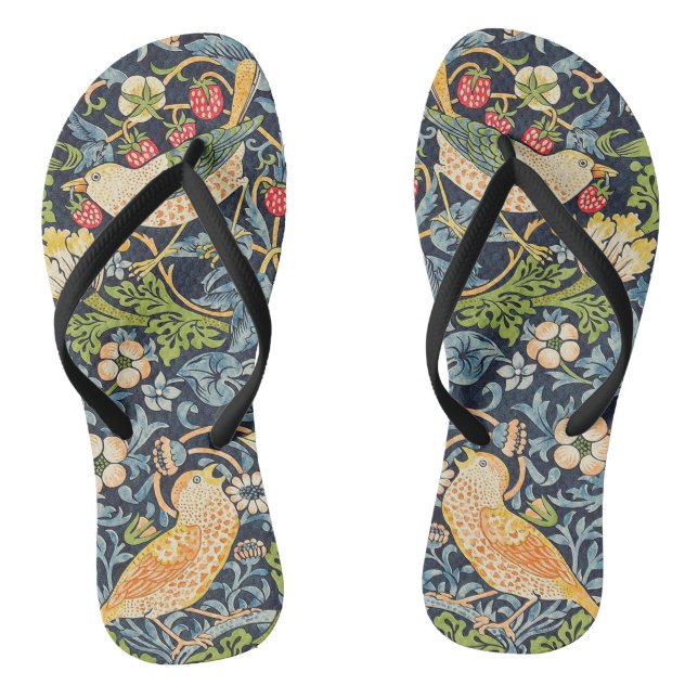 William Morris Strawberry Thief Floral Pattern Flip Flops (Footbed)