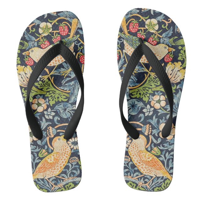 William Morris Strawberry Thief Floral Pattern Flip Flops (Footbed)