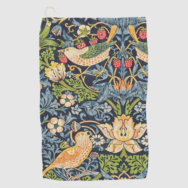 William Morris Strawberry Thief Floral Pattern Golf Towel (Front)