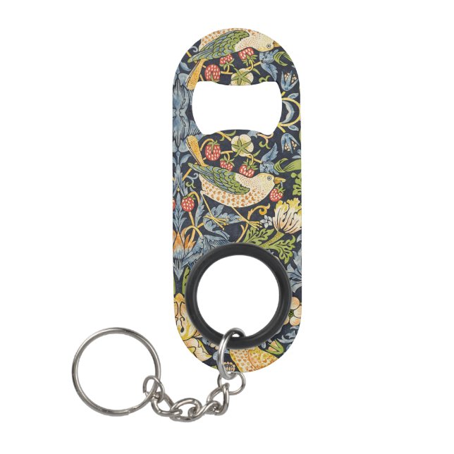 William Morris - Strawberry Thief Floral Pattern Keychain Bottle Opener (Front)