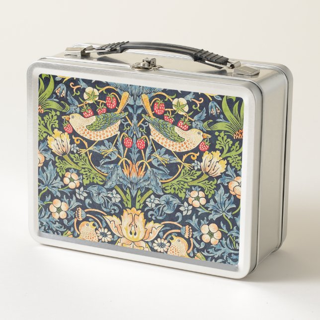William Morris Strawberry Thief Floral Pattern Metal Lunch Box (Front)