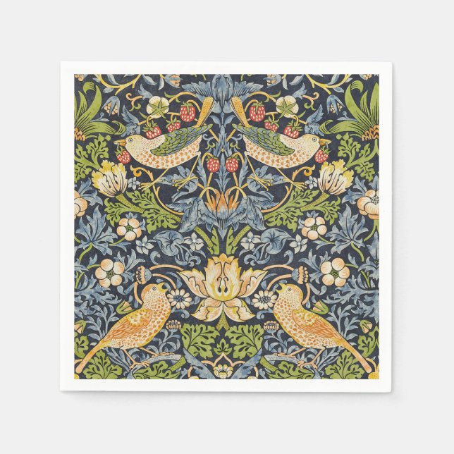 William Morris - Strawberry Thief Floral Pattern Napkin (Front)