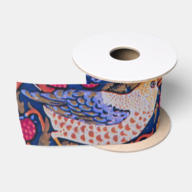 William Morris Strawberry Thief Floral Pattern Satin Ribbon (Spool)