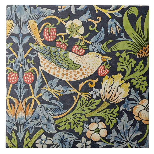 William Morris - Strawberry Thief Floral Pattern Tile (Front)