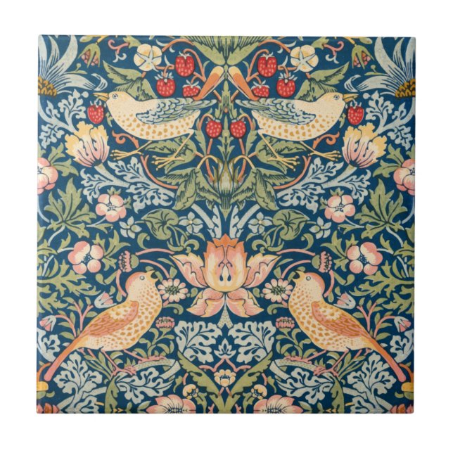 William Morris Strawberry Thief Floral pattern Tile (Front)