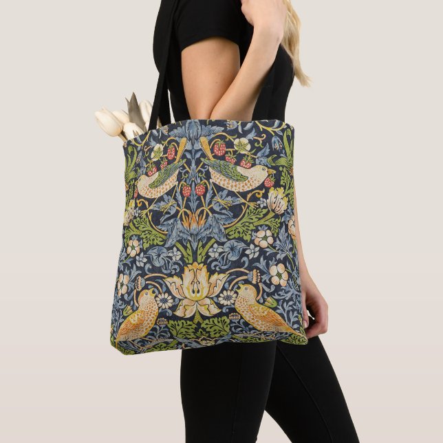 William Morris - Strawberry Thief Floral Pattern Tote Bag (Close Up)