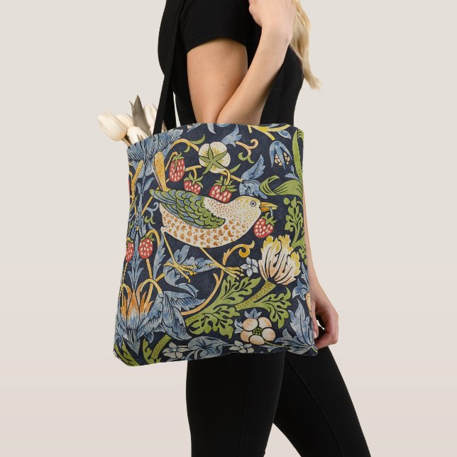 William Morris - Strawberry Thief Floral Pattern Tote Bag (Close Up)