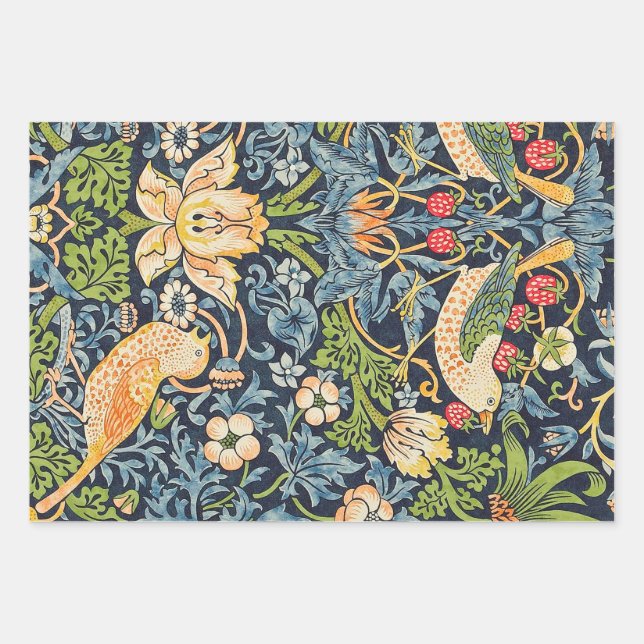 William Morris Strawberry Thief Floral Pattern Wrapping Paper Sheet (Front)