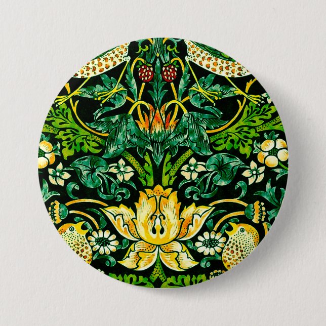William Morris Strawberry Thief Green And Orange 3 Inch Round Button (Front)