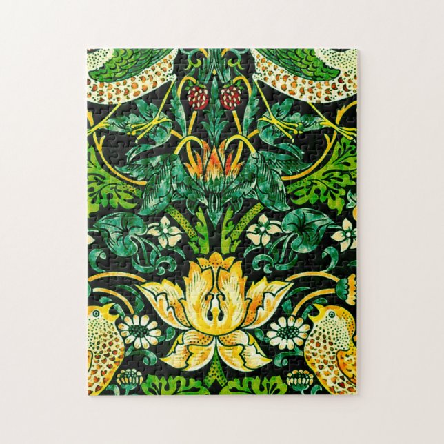 William Morris Strawberry Thief Green And Orange Jigsaw Puzzle (Vertical)