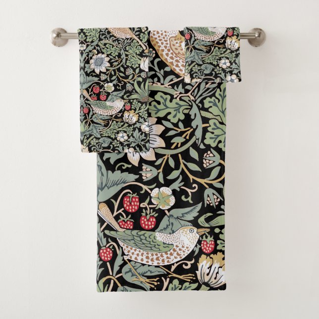 William Morris Strawberry Thief I Black Birds Bath Towel Set (Insitu)