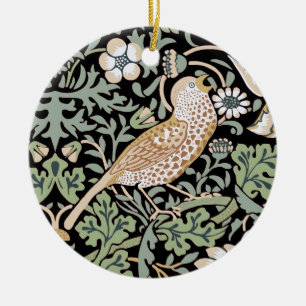 William Morris Strawberry Thief I Black Birds Ceramic Ornament