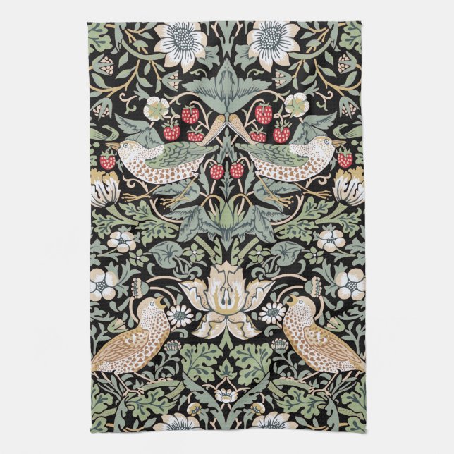 William Morris Strawberry Thief I Black Birds Kitchen Towel (Vertical)