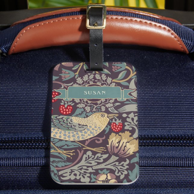 William Morris Strawberry Thief Luggage Tag (Front Insitu 2)
