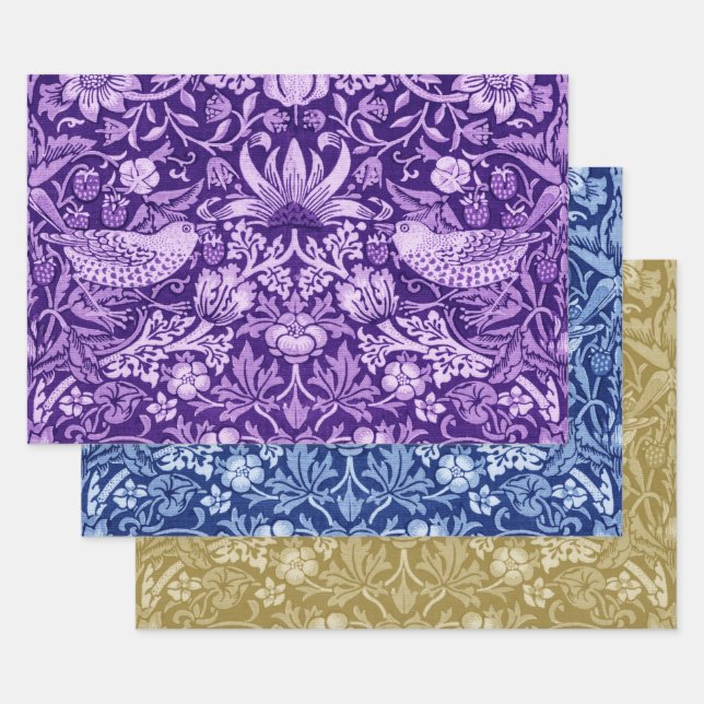 William Morris, Strawberry Thief Monotone Wrapping Paper Sheet (Set)