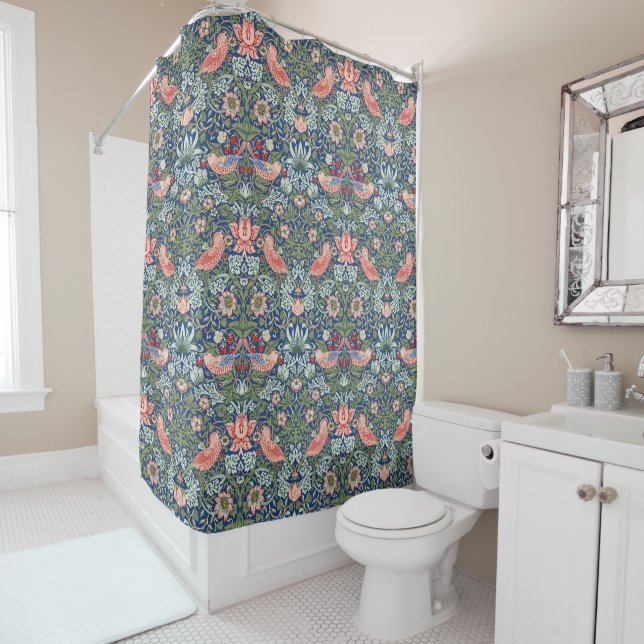 William Morris Strawberry Thief Navy Coral (In Situ)