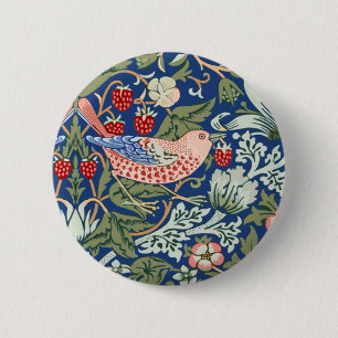 William Morris Strawberry Thief Navy Coral 2 Inch Round Button
